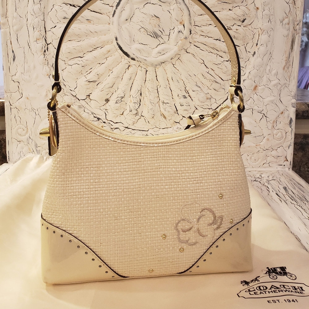 Coach Limited Edition Flowered Straw Bag 104 - Picture 11 of 16